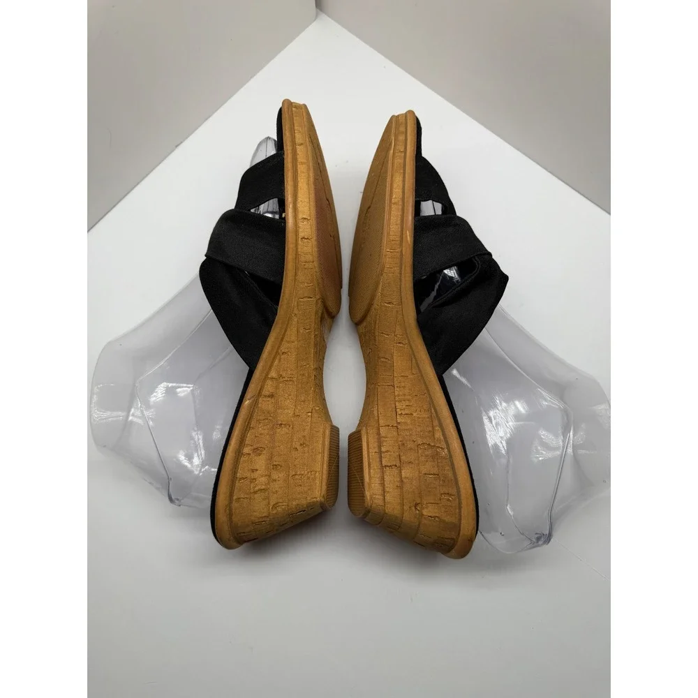 Italian Shoemakers Womens‎ Black Knotted Wedge Sandals Cork Heel Mule 9